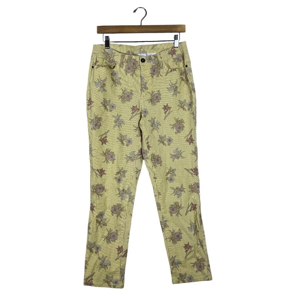 Studio by D&Co Floral Striped Straight Leg Pants Yellow Boho Cottagecore Size 8